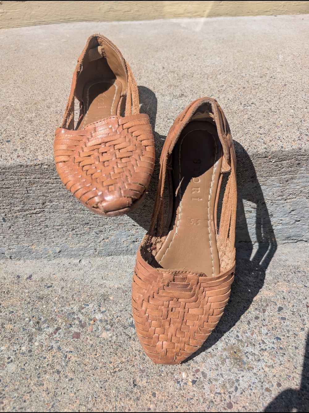 Woven Leather Slip-On Flats in Tan